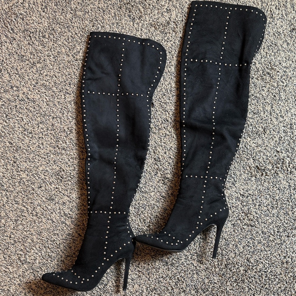 Black Studded Over-the-Knee Boots